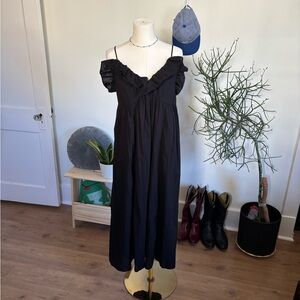 H&M Black Ruffle-Shoulder Midi Dress